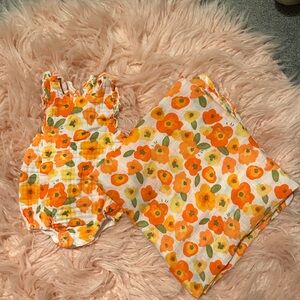Angel Dear Orange Floral Baby Outfit and matching blanket
